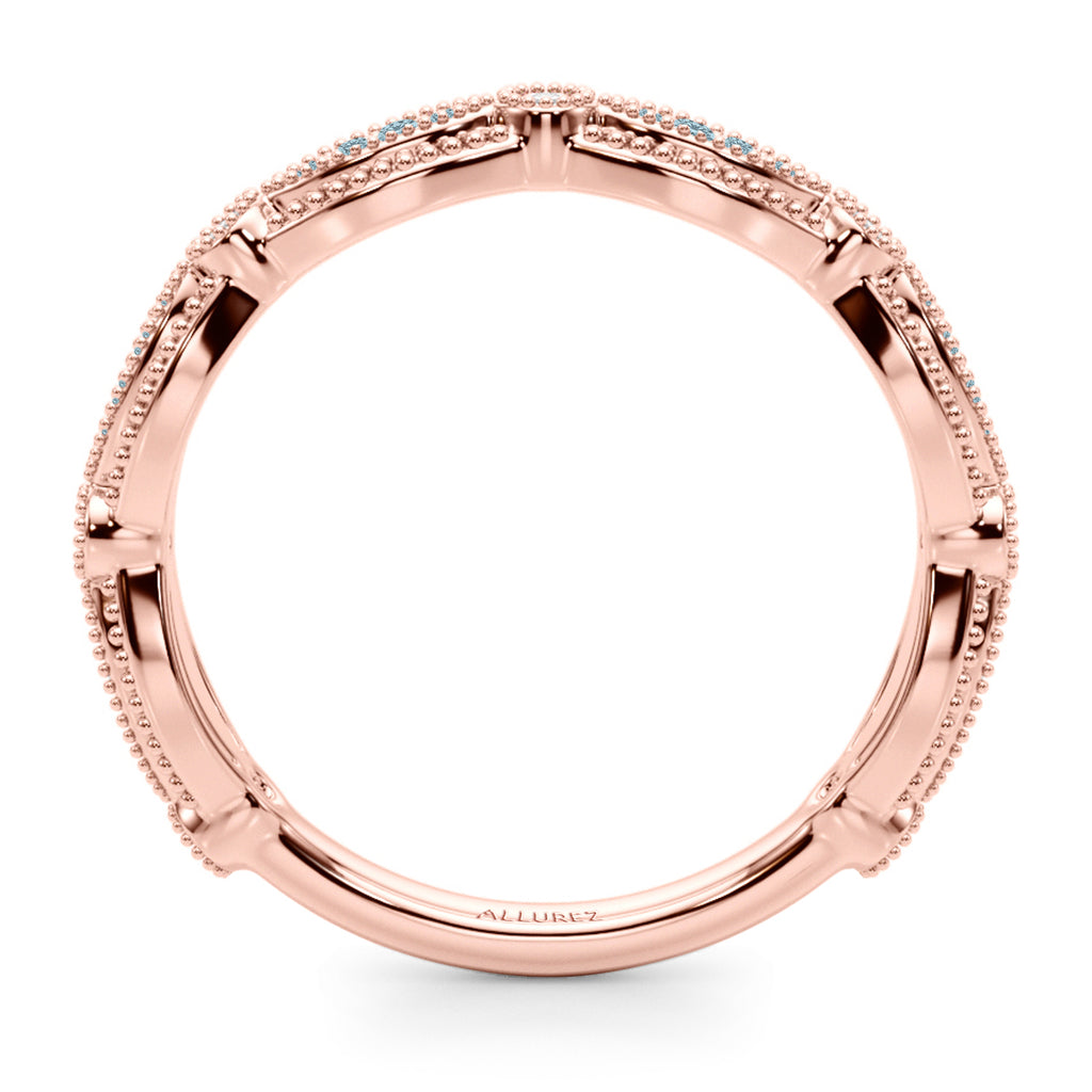 Antique Style Aquamarine & Diamond Wedding Ring Band 18K Rose Gold (0.20ct)