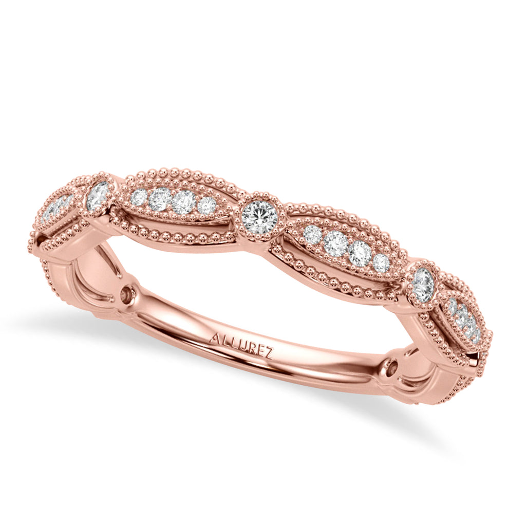 Antique Style Diamond Wedding Ring Band 18K Rose Gold (0.20ct)