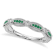 Antique Style Emerald & Diamond Wedding Ring Band 18K White Gold (0.20ct)