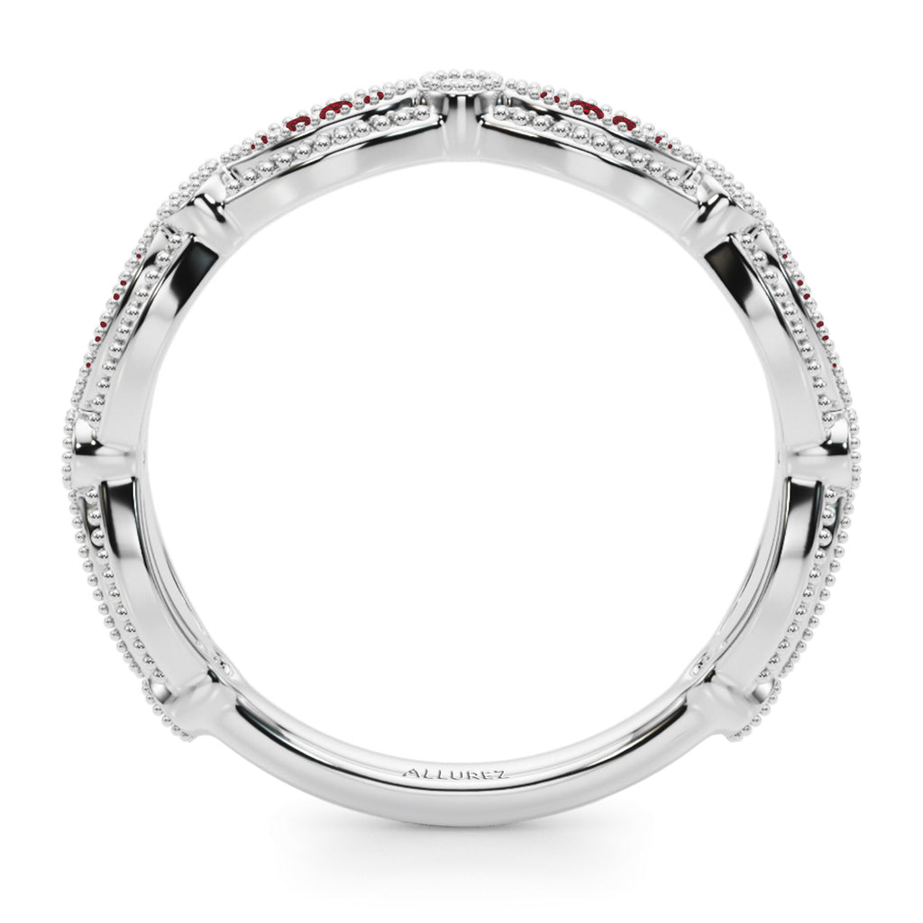 Antique Style Ruby & Diamond Wedding Ring Band 18K White Gold (0.20ct)