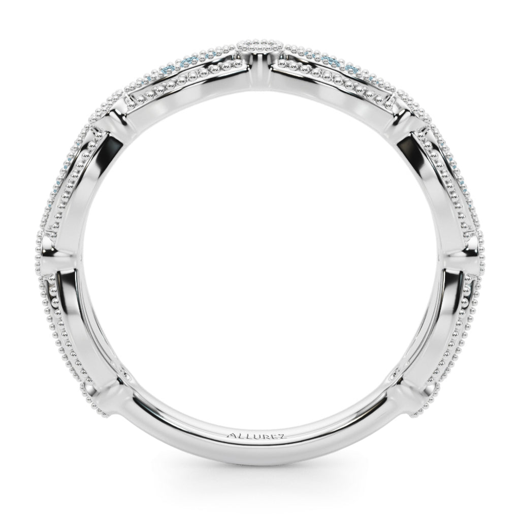 Antique Style Aquamarine & Diamond Wedding Ring Band in Palladium (0.20ct)