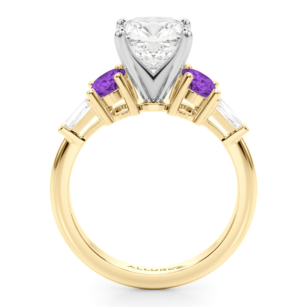 Cushion Cut Lab Diamond & Oval Amethyst Engagement Ring 18K Yellow Gold (3.98ct)