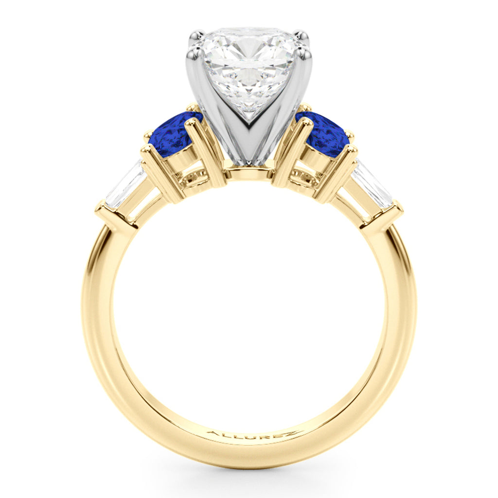 Cushion Cut Lab Diamond & Oval Blue Sapphire Engagement Ring 14K Yellow Gold (4.32ct)