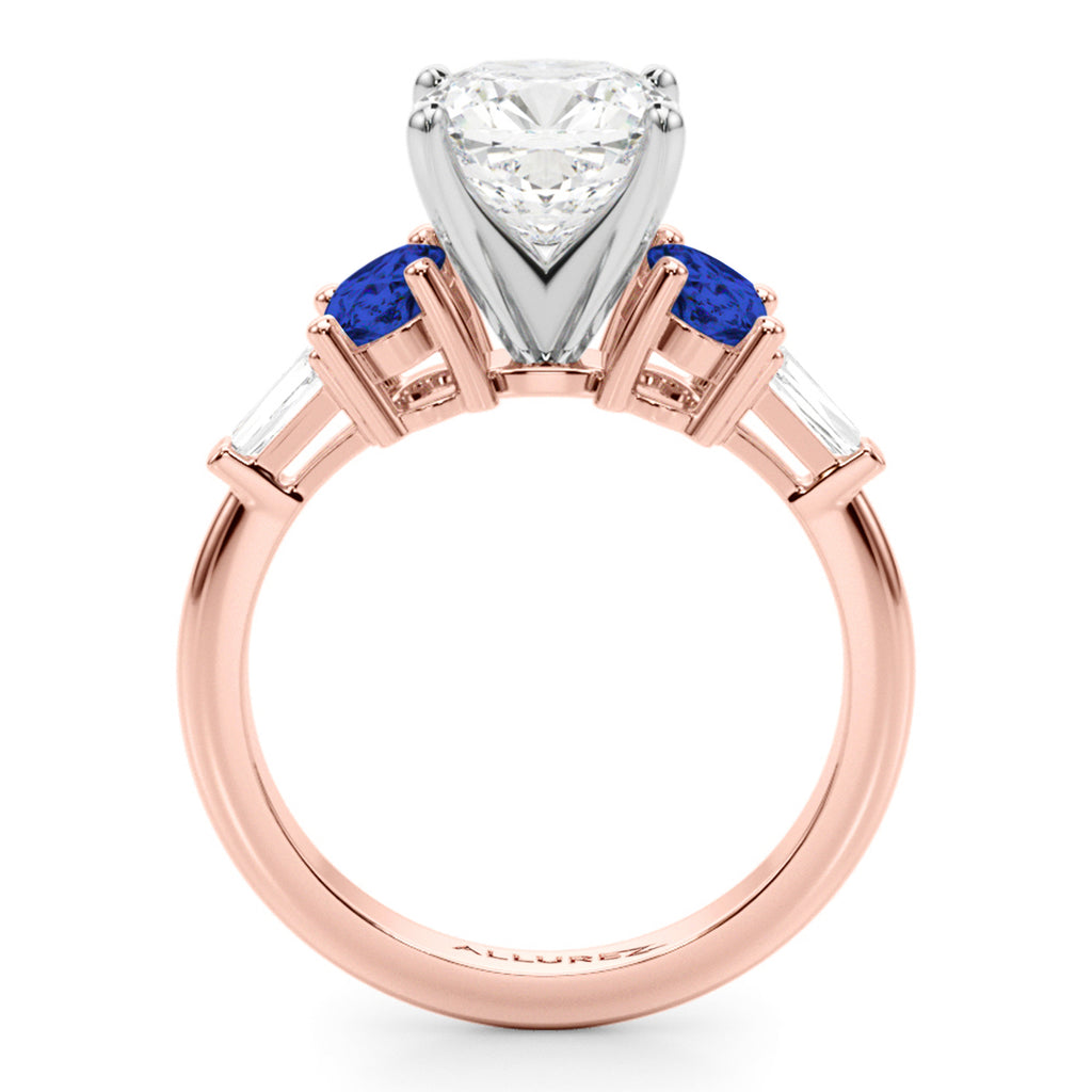 Cushion Cut Lab Diamond & Oval Blue Sapphire Engagement Ring 18K Rose Gold (4.32ct)