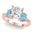 Cushion Cut Lab Diamond & Oval Blue Topaz Engagement Ring 14K Rose Gold (4.18ct)