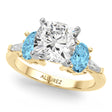 Cushion Cut Lab Diamond & Oval Blue Topaz Engagement Ring 14K Yellow Gold (4.18ct)