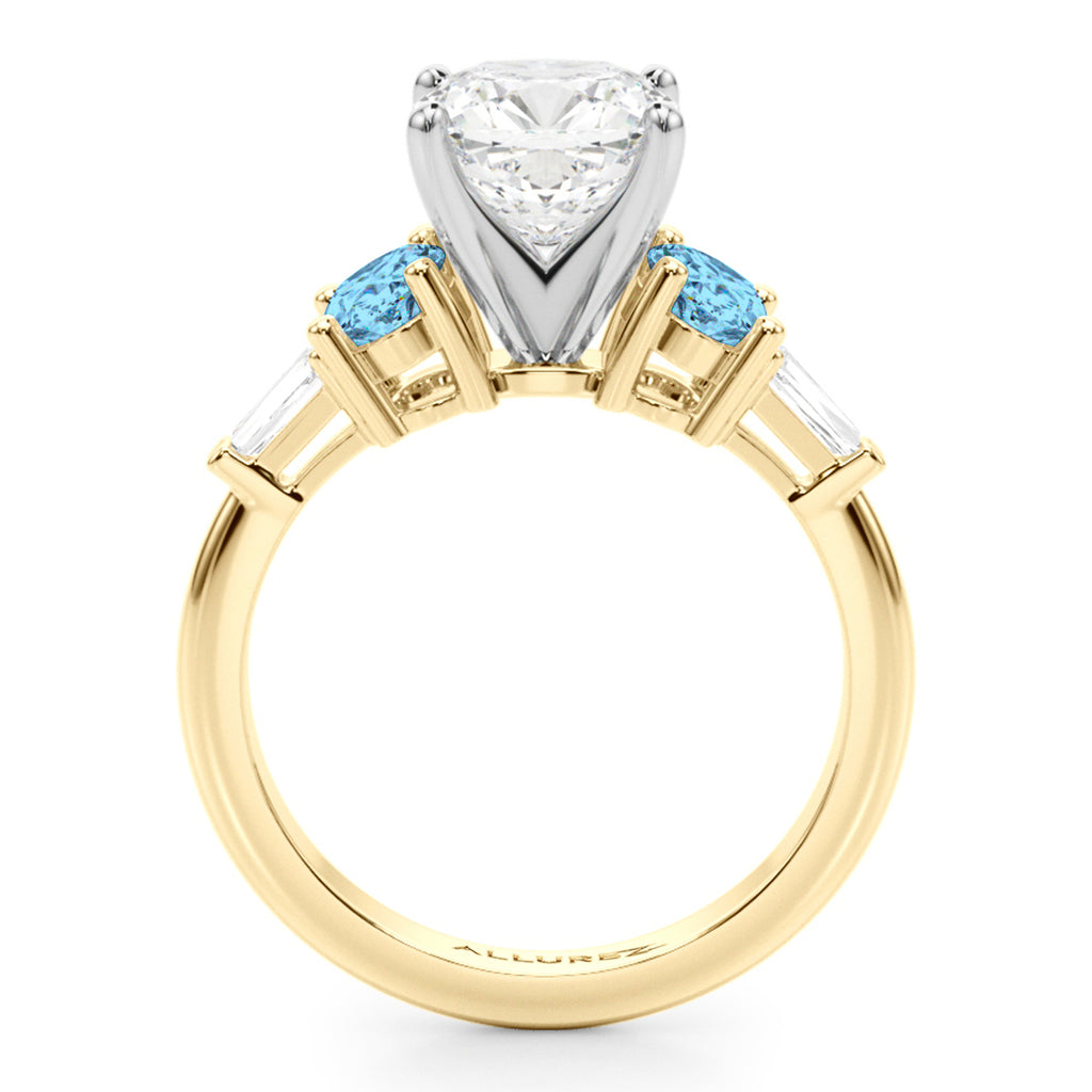 Cushion Cut Lab Diamond & Oval Blue Topaz Engagement Ring 14K Yellow Gold (4.18ct)