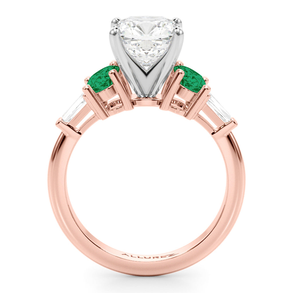 Cushion Cut Lab Diamond & Oval Emerald Engagement Ring 18K Rose Gold (3.98ct)