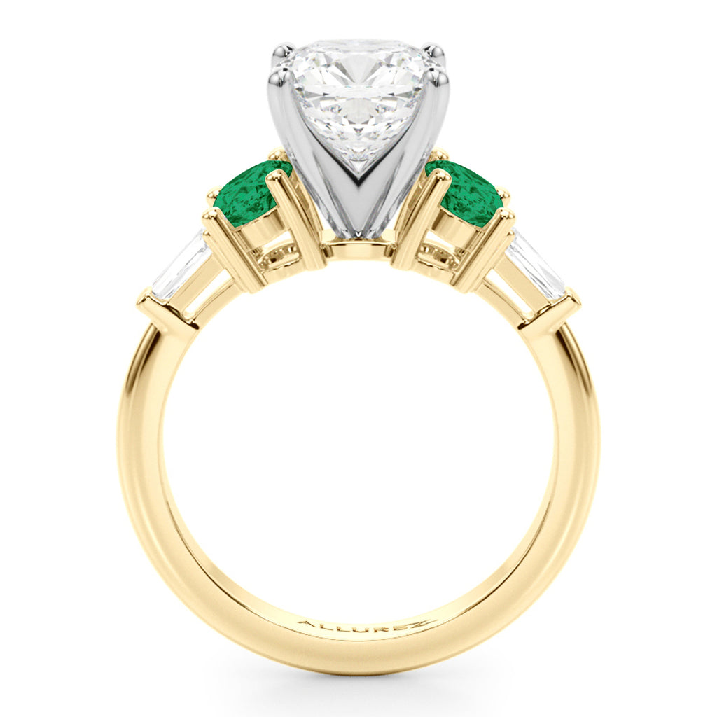 Cushion Cut Lab Diamond & Oval Emerald Engagement Ring 18K Yellow Gold (3.98ct)