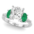 Cushion Cut Lab Diamond & Oval Emerald Engagement Ring in Palladium (3.98ct)