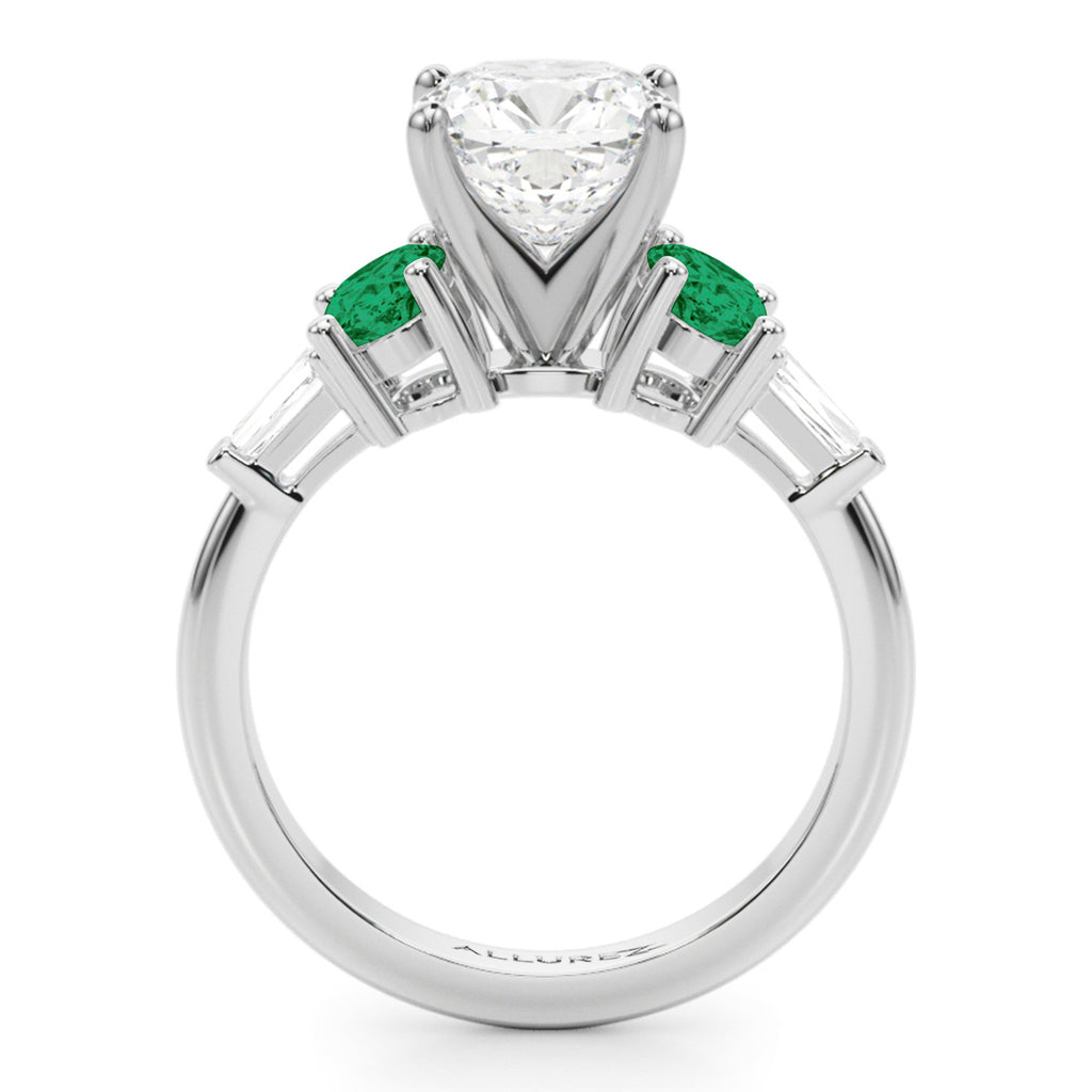 Cushion Cut Lab Diamond & Oval Emerald Engagement Ring in Palladium (3.98ct)