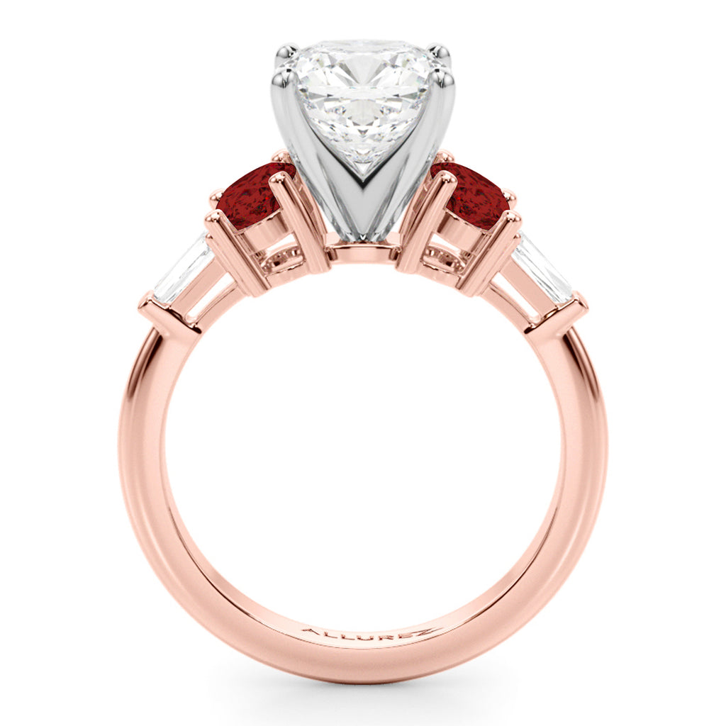 Cushion Cut Lab Diamond & Oval Garnet Engagement Ring 14K Rose Gold (4.18ct)