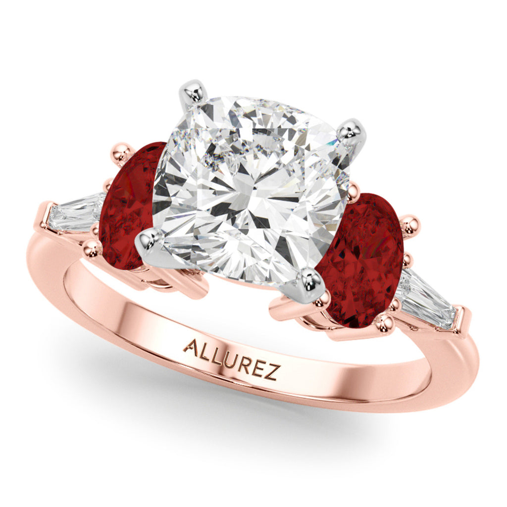 Cushion Cut Lab Diamond & Oval Garnet Engagement Ring 18K Rose Gold (4.18ct)