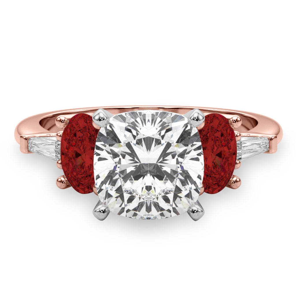 Cushion Cut Lab Diamond & Oval Garnet Engagement Ring 18K Rose Gold (4.18ct)