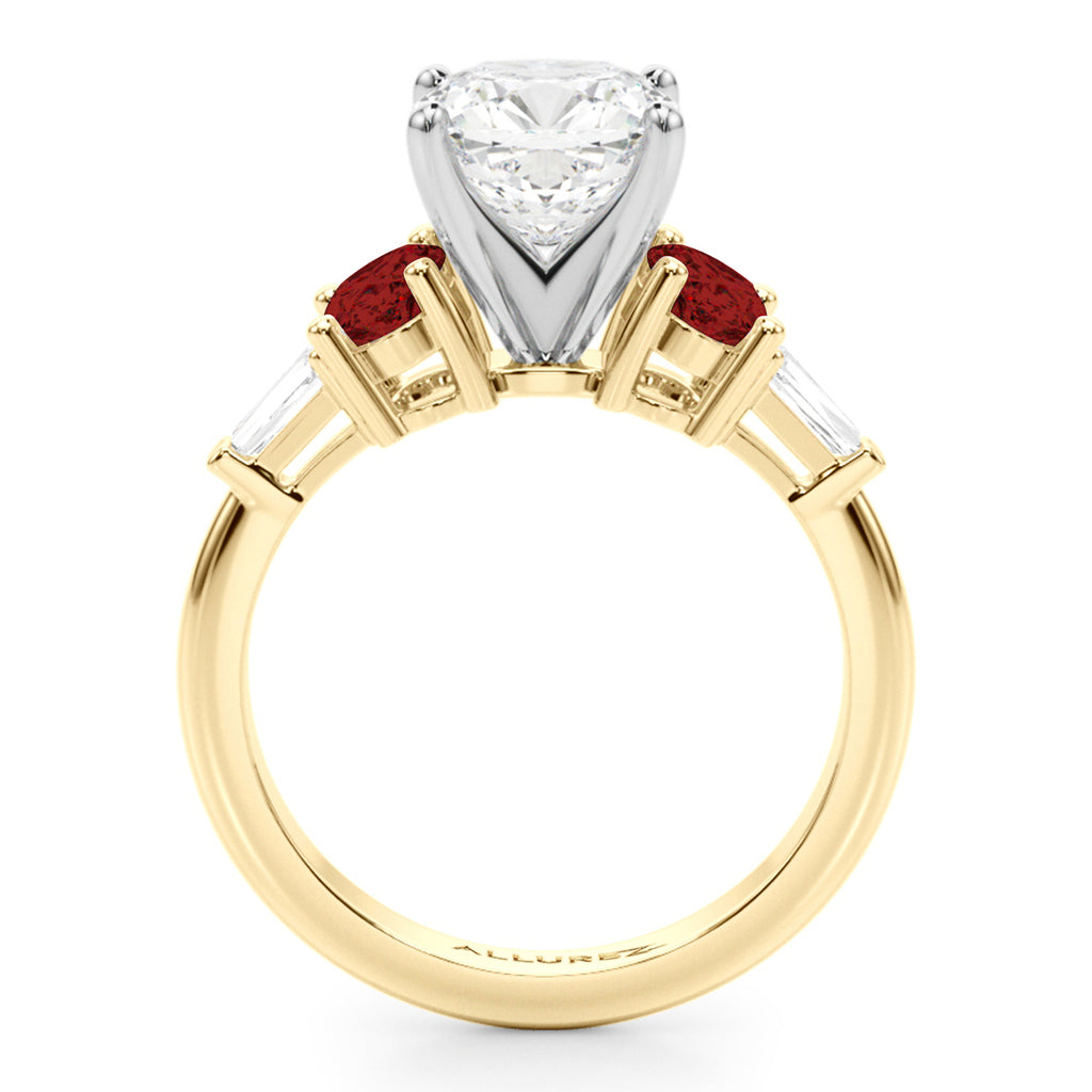 Cushion Cut Lab Diamond & Oval Garnet Engagement Ring 18K Yellow Gold (4.18ct)