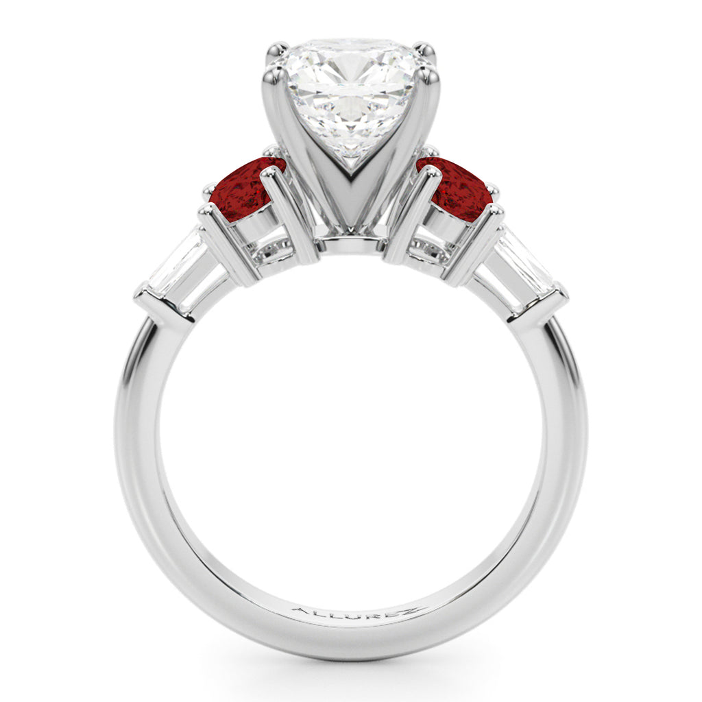 Cushion Cut Lab Diamond & Oval Garnet Engagement Ring in Platinum (4.18ct)
