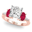 Cushion Cut Lab Diamond & Oval Ruby Engagement Ring 18K Rose Gold (4.24ct)
