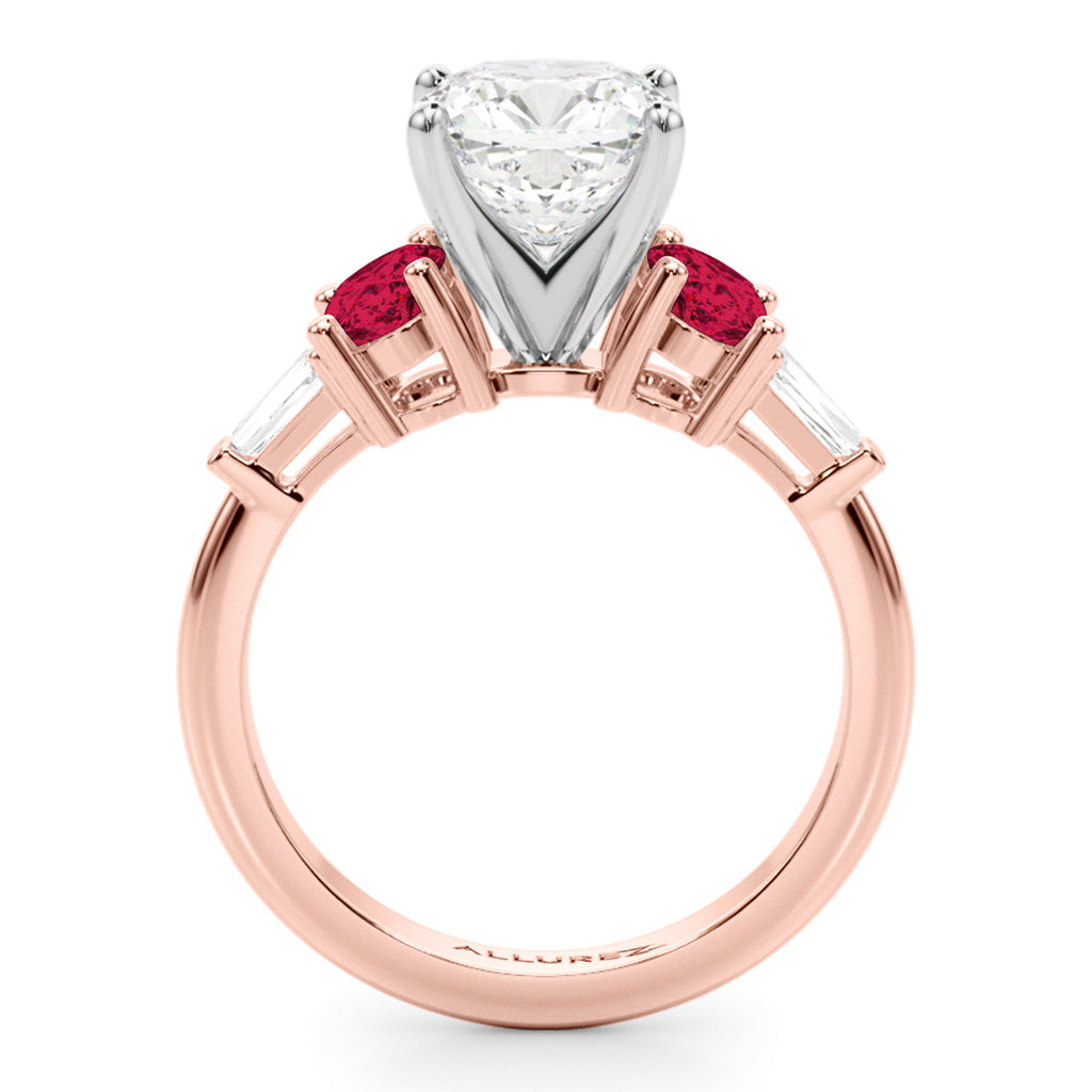 Cushion Cut Lab Diamond & Oval Ruby Engagement Ring 18K Rose Gold (4.24ct)