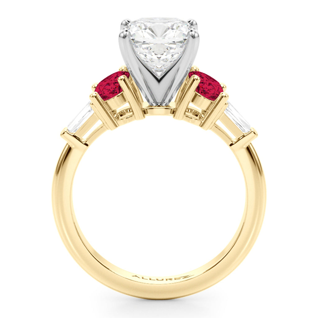 Cushion Cut Lab Diamond & Oval Ruby Engagement Ring 18K Yellow Gold (4.24ct)