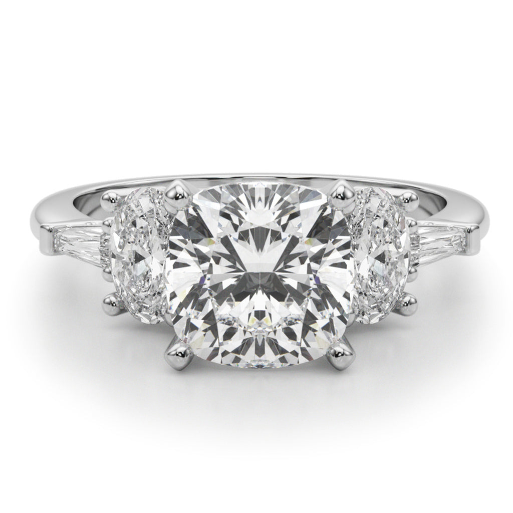 Cushion Cut Moissanite & Lab Grown Diamond Engagement Ring 14K White Gold (4.18ct)