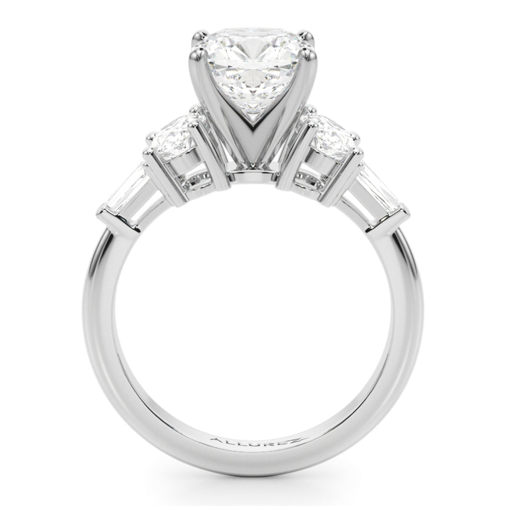 Cushion Cut Moissanite & Lab Diamond Engagement Ring in Palladium (4.18ct)