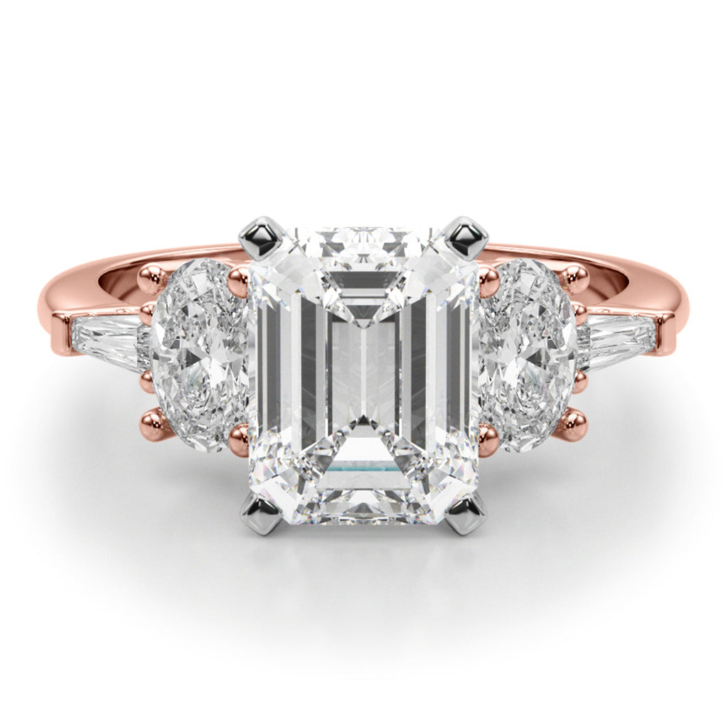 Emerald Cut Lab Diamond Engagement Ring 18K Rose Gold (4.18ct)