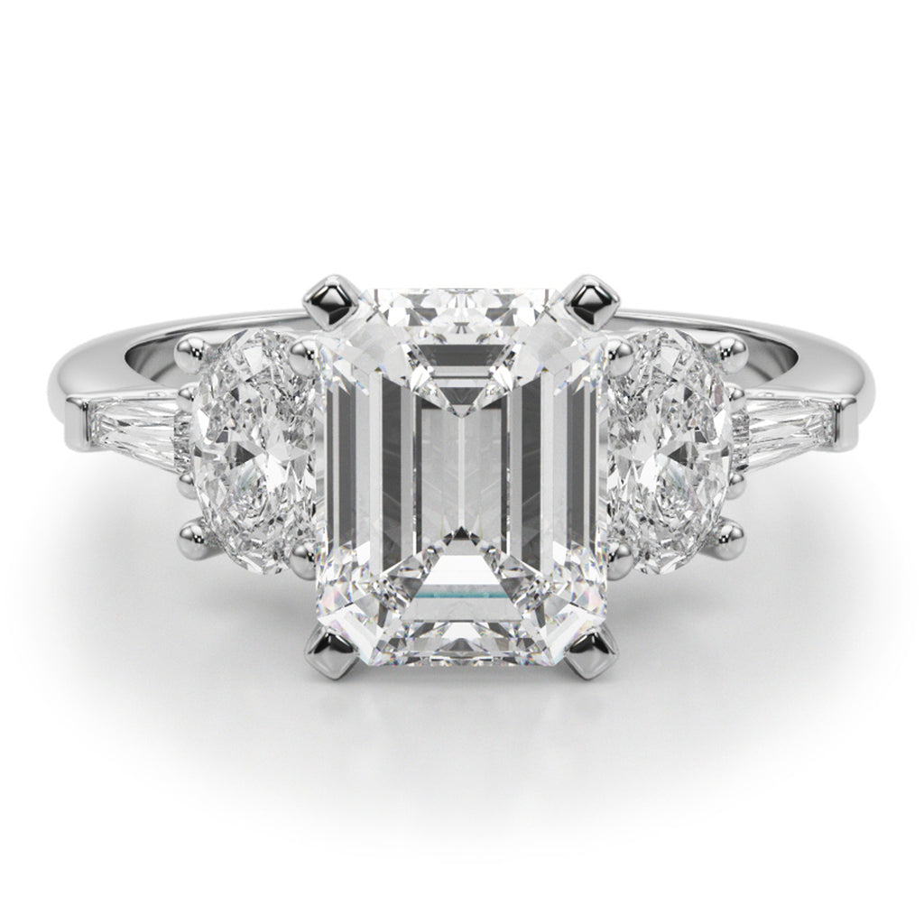 Emerald Cut Lab Diamond Engagement Ring 18K White Gold (4.18ct)