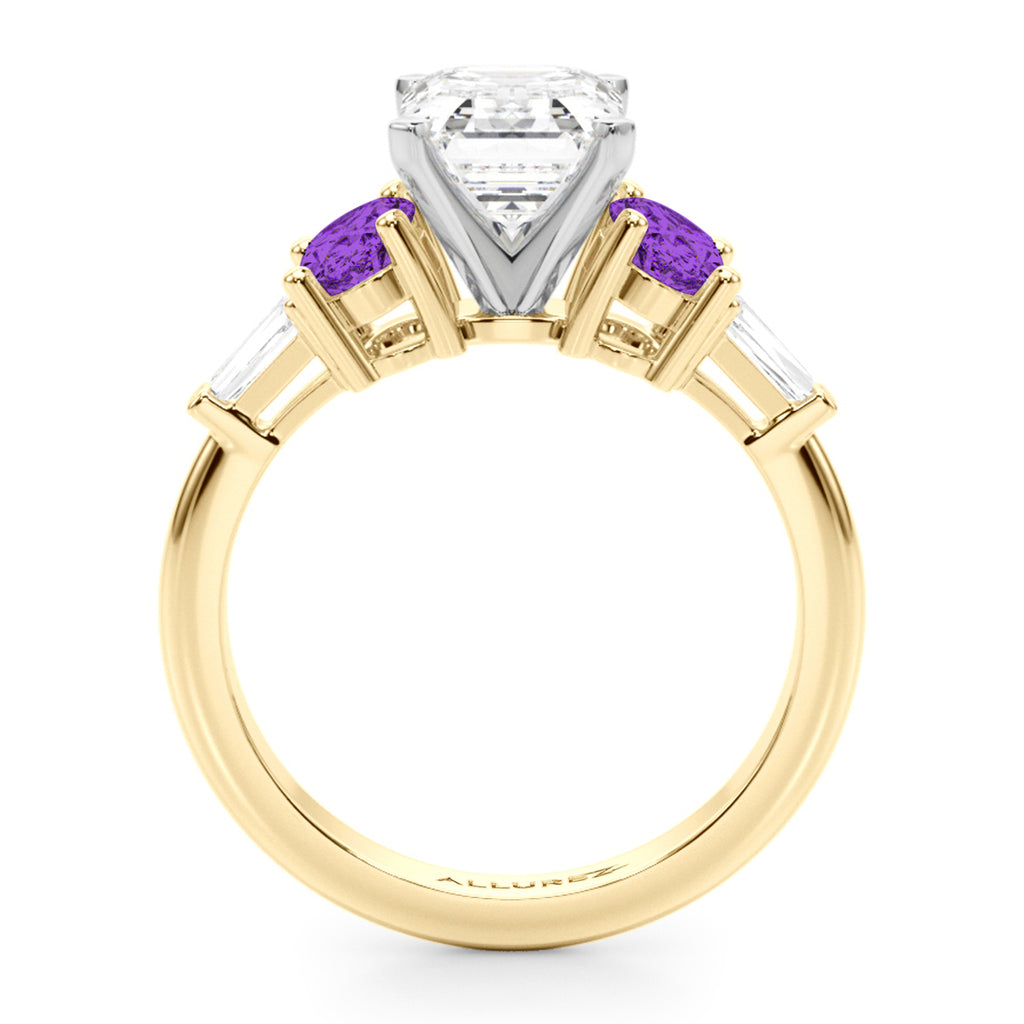Emerald Cut Lab Diamond & Oval Amethyst Engagement Ring 14K Yellow Gold (3.98ct)