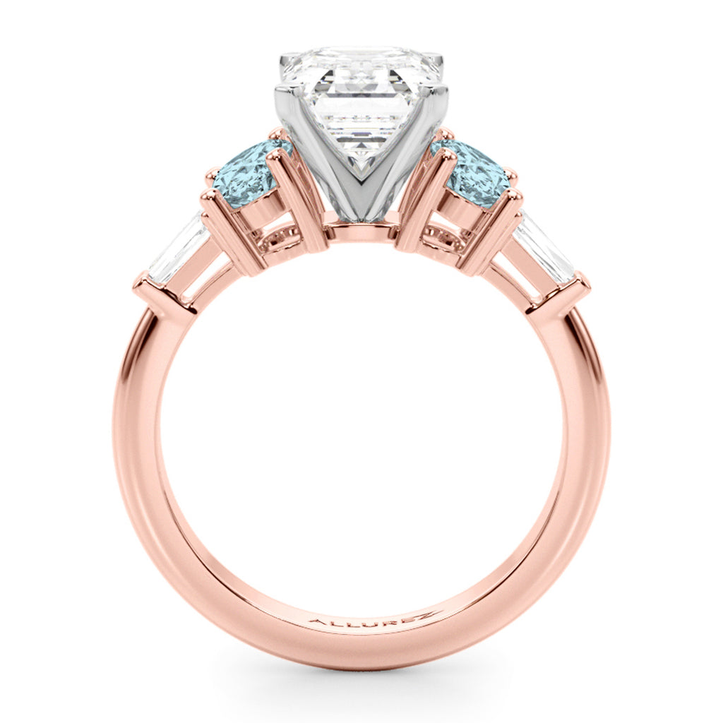 Emerald Cut Lab Diamond & Oval Aquamarine Engagement Ring 14K Rose Gold (3.98ct)
