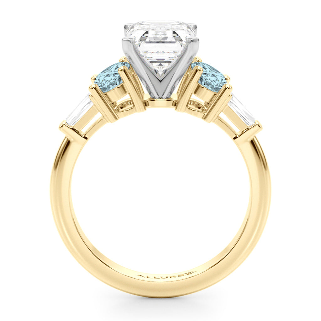 Emerald Cut Lab Diamond & Oval Aquamarine Engagement Ring 14K Yellow Gold (3.98ct)