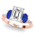 Emerald Cut Lab Diamond & Oval Blue Sapphire Engagement Ring 18K Rose Gold (4.32ct)