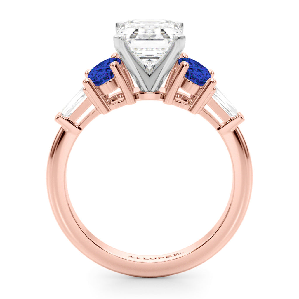 Emerald Cut Lab Diamond & Oval Blue Sapphire Engagement Ring 18K Rose Gold (4.32ct)