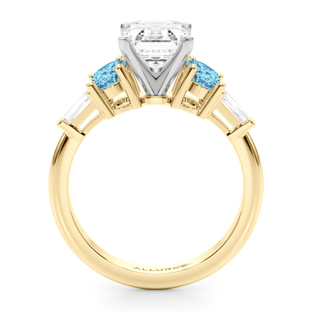 Emerald Cut Lab Diamond & Oval Blue Topaz Engagement Ring 14K Yellow Gold (4.18ct)