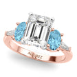 Emerald Cut Lab Diamond & Oval Blue Topaz Engagement Ring 18K Rose Gold (4.18ct)