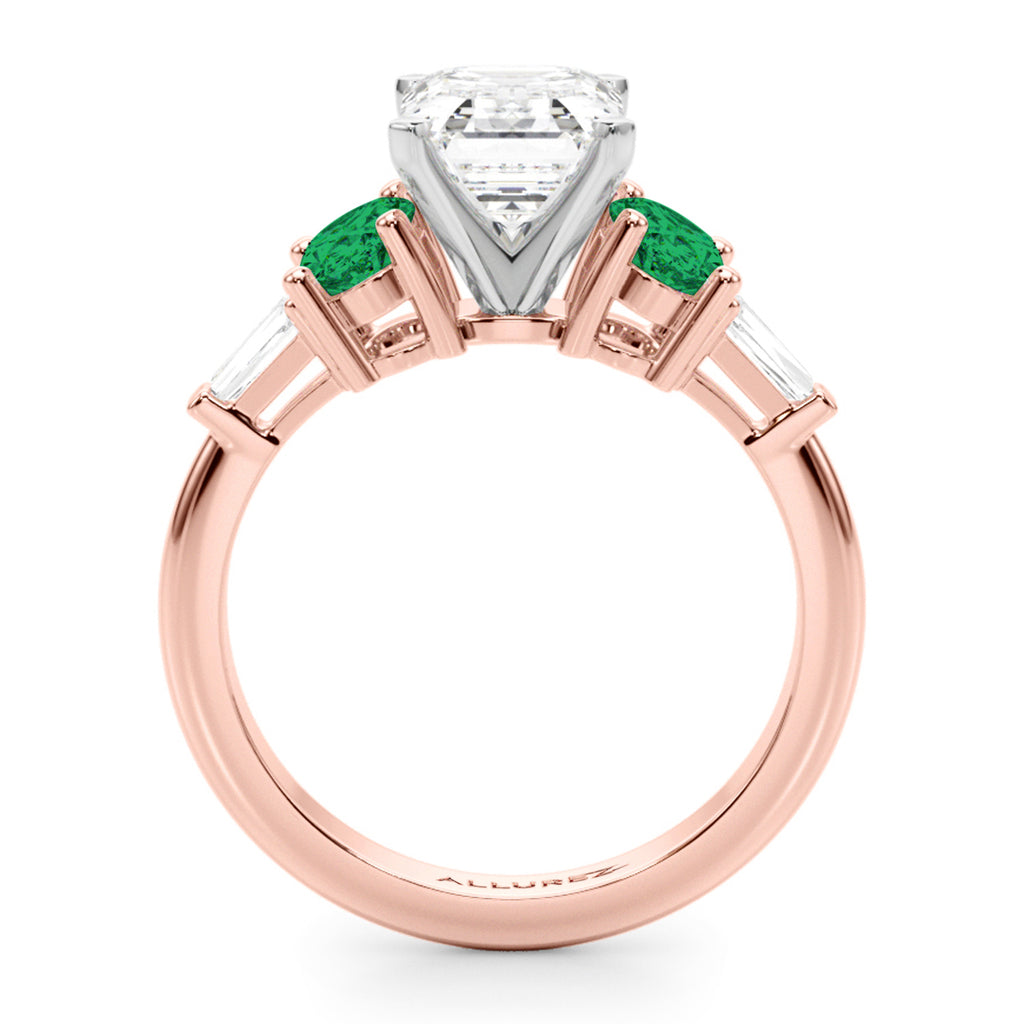 Emerald Cut Lab Diamond & Oval Emerald Engagement Ring 18K Rose Gold (3.98ct)