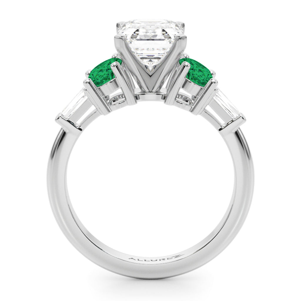 Emerald Cut Lab Diamond & Oval Emerald Engagement Ring in Palladium (3.98ct)