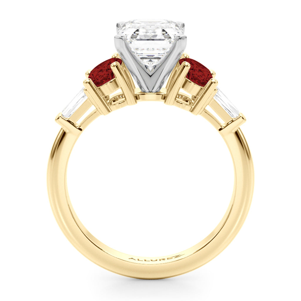 Emerald Cut Lab Diamond & Oval Garnet Engagement Ring 14K Yellow Gold (4.18ct)