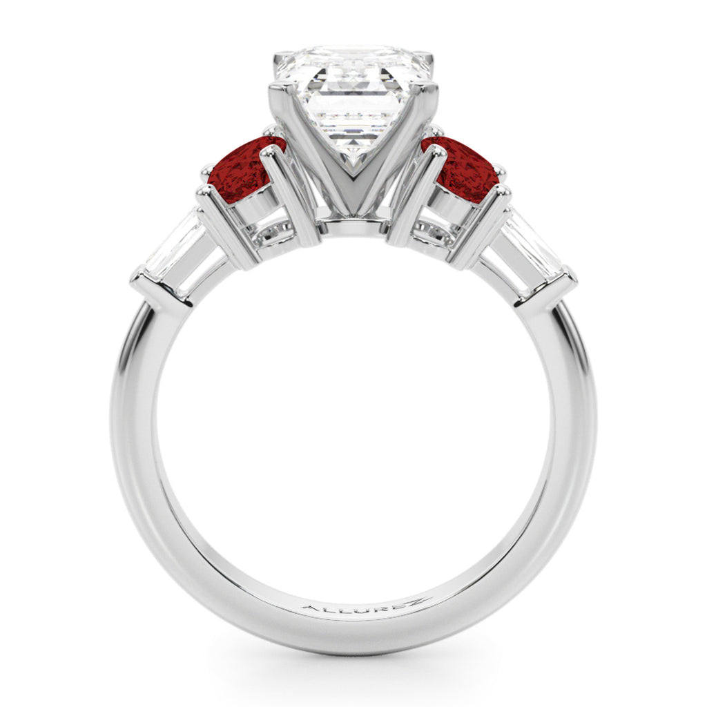 Emerald Cut Lab Diamond & Oval Garnet Engagement Ring in Platinum (4.18ct)