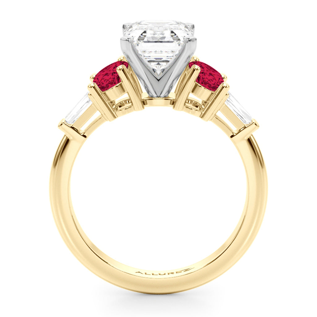 Emerald Cut Lab Diamond & Oval Ruby Engagement Ring 14K Yellow Gold (4.24ct)