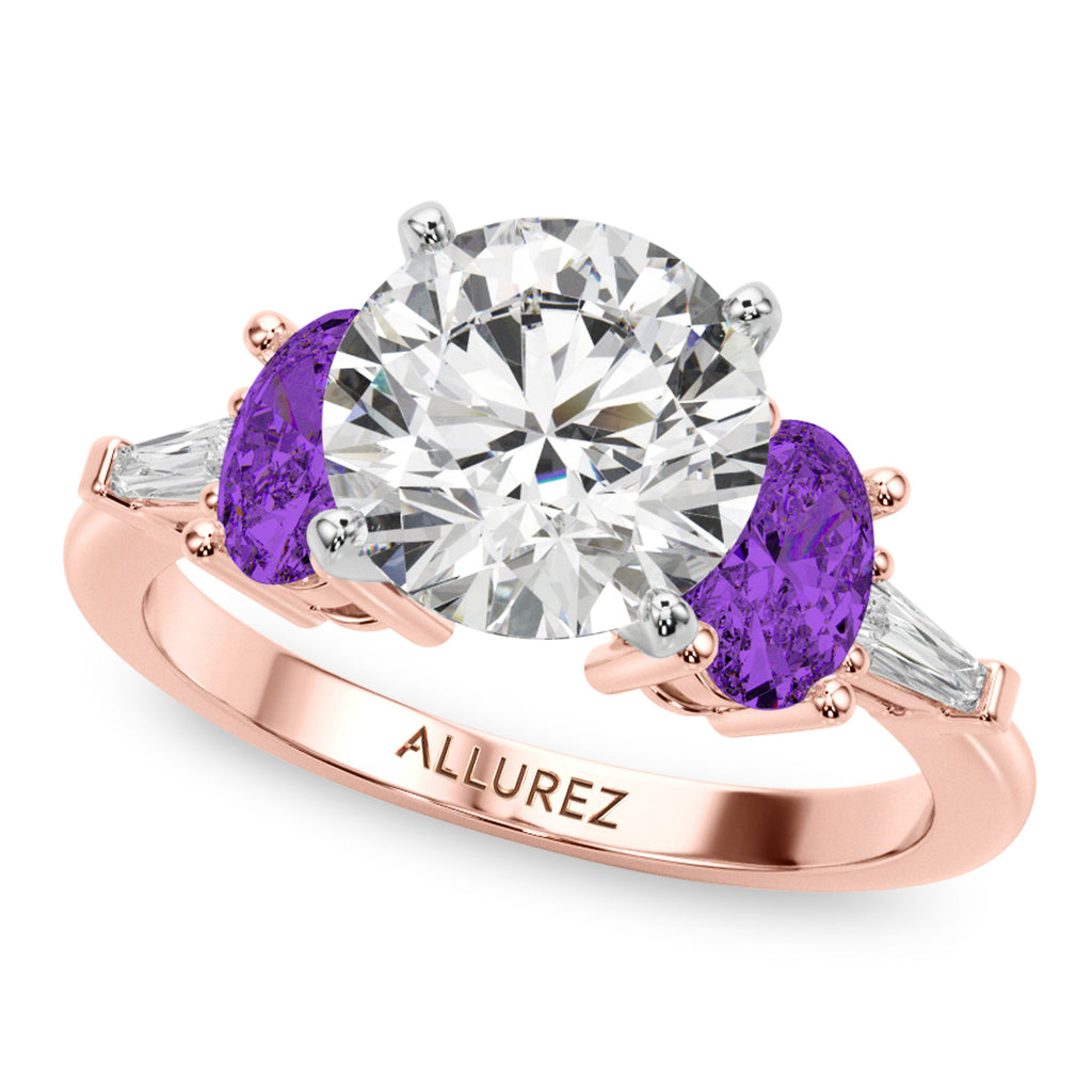 Round Lab Diamond & Oval Amethyst Engagement Ring 14K Rose Gold (3.98ct)