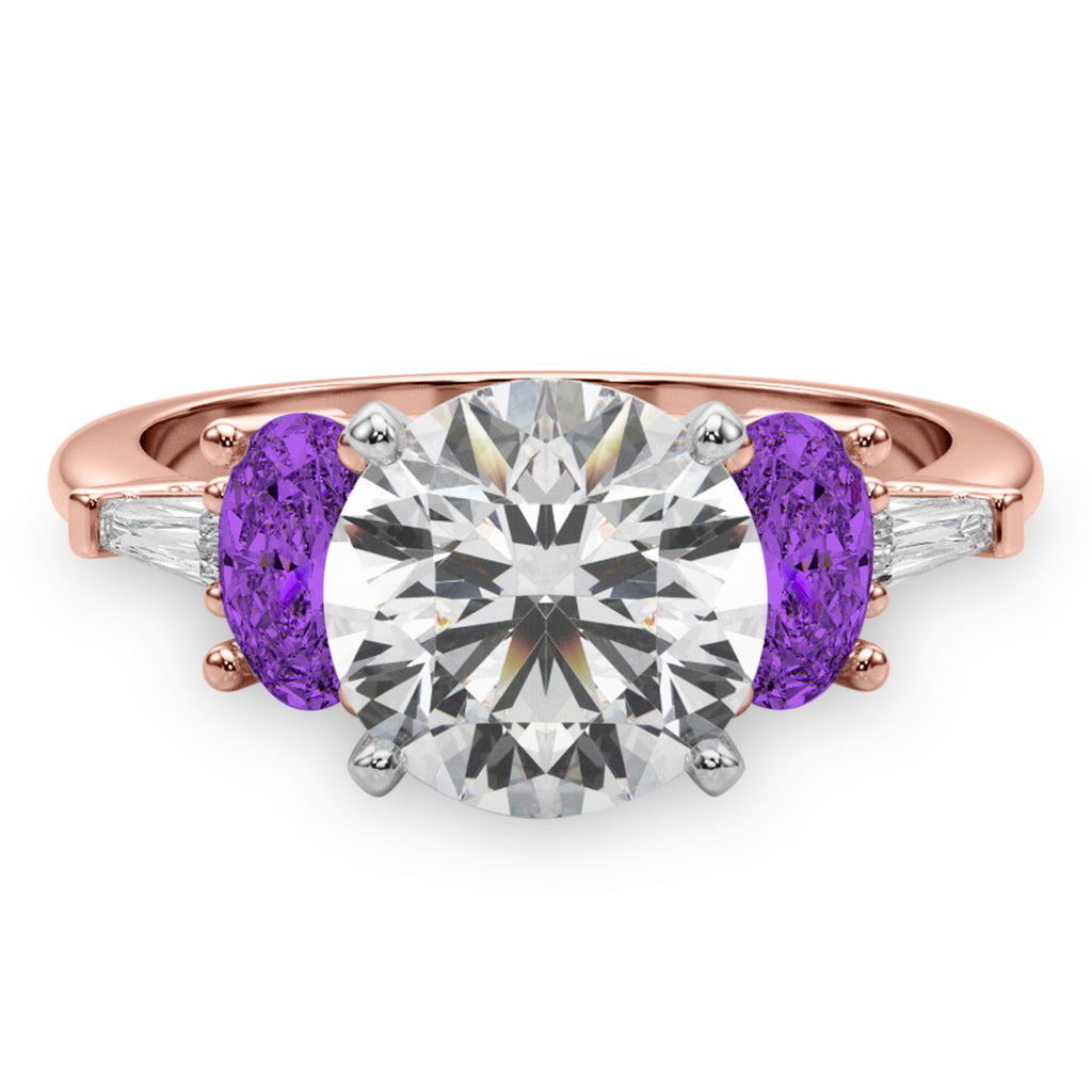 Round Lab Diamond & Oval Amethyst Engagement Ring 14K Rose Gold (3.98ct)