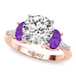 Round Lab Diamond & Oval Amethyst Engagement Ring 18K Rose Gold (3.98ct)