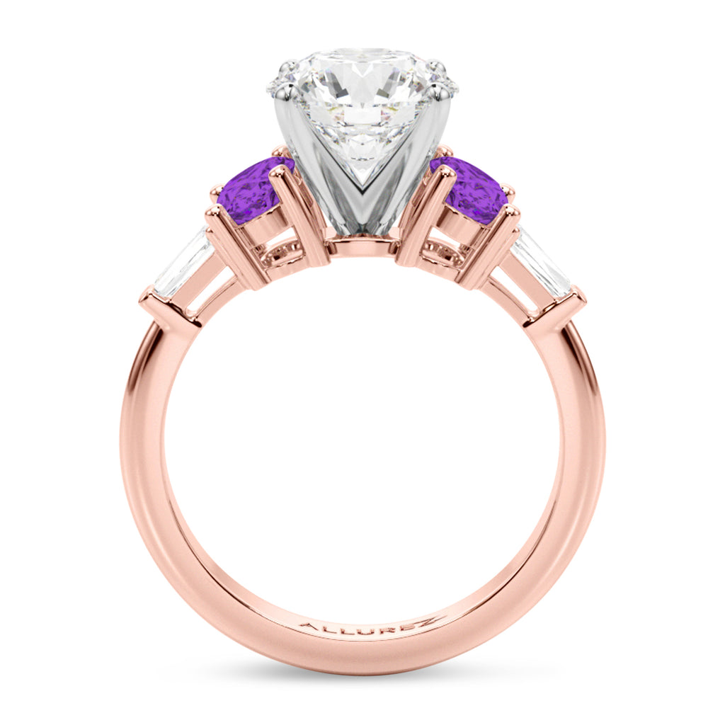 Round Lab Diamond & Oval Amethyst Engagement Ring 18K Rose Gold (3.98ct)
