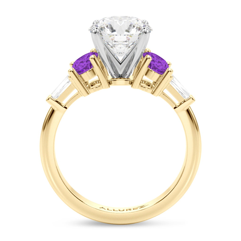 Round Lab Diamond & Oval Amethyst Engagement Ring 18K Yellow Gold (3.98ct)