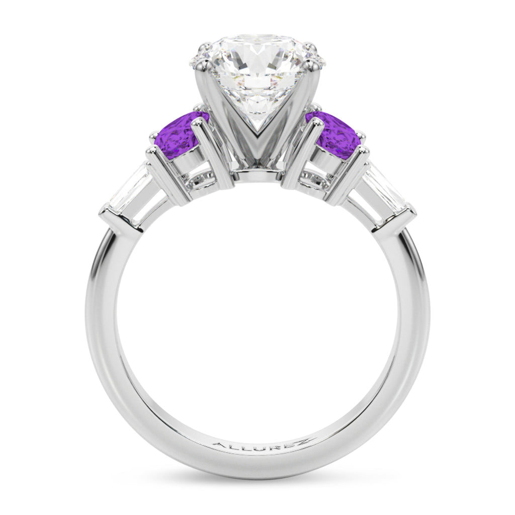 Round Lab Diamond & Oval Amethyst Engagement Ring in Platinum (3.98ct)