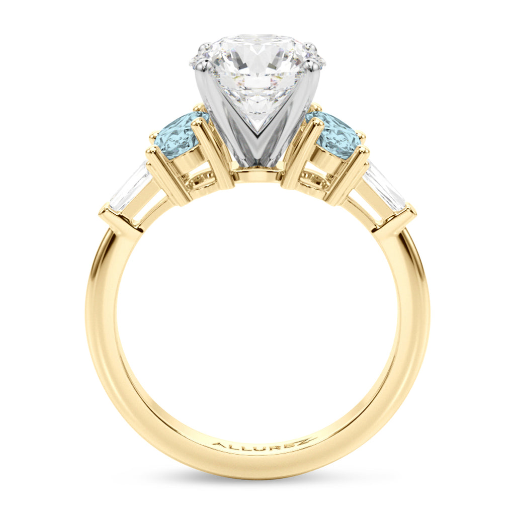 Round Lab Diamond & Oval Aquamarine Engagement Ring 18K Yellow Gold (3.98ct)
