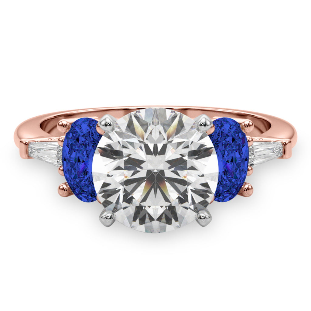 Round Lab Diamond & Oval Blue Sapphire Engagement Ring 18K Rose Gold (4.32ct)