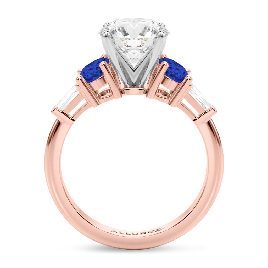 Round Lab Diamond & Oval Blue Sapphire Engagement Ring 18K Rose Gold (4.32ct)