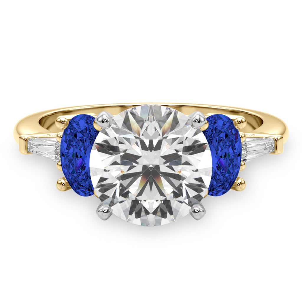 Round Lab Diamond & Oval Blue Sapphire Engagement Ring 18K Yellow Gold (4.32ct)