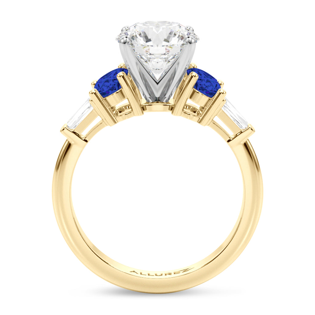 Round Lab Diamond & Oval Blue Sapphire Engagement Ring 18K Yellow Gold (4.32ct)